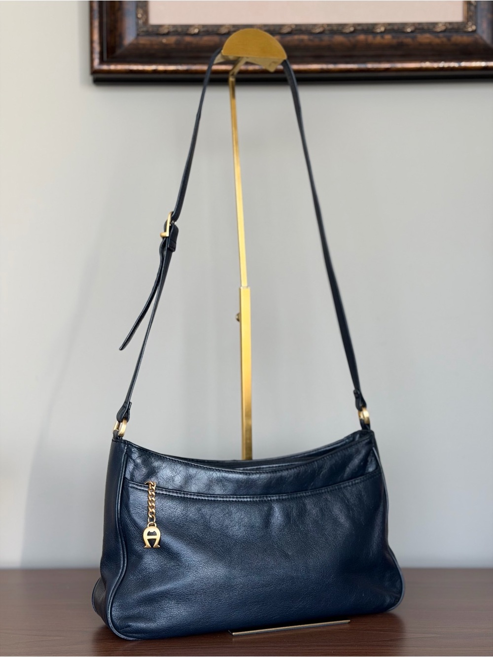 Vintage Etienne Aigner Navy Blue Leather Shoulder Bag